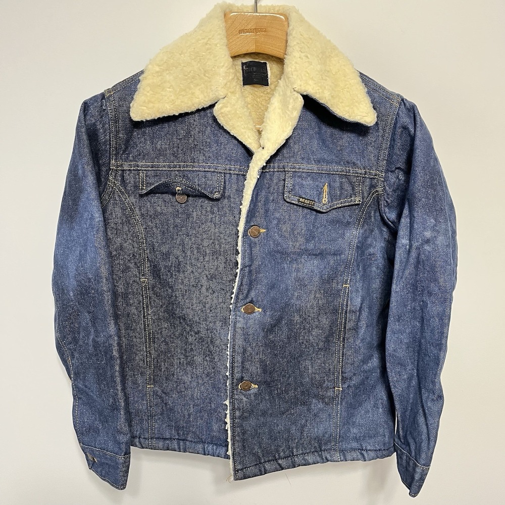 Vintage Sears Roebuck Sherpa Lined‎ Denim Jacket Trucker Blue USA Men Large